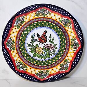 Talavera Wall Plate Butterfly Floral Handmade Romantic Folk Art Decor